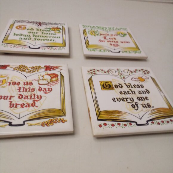 Vintage Ceramic Trivet Coaster Lot of 4 Bible Verse 4" - Picture 8 of 12